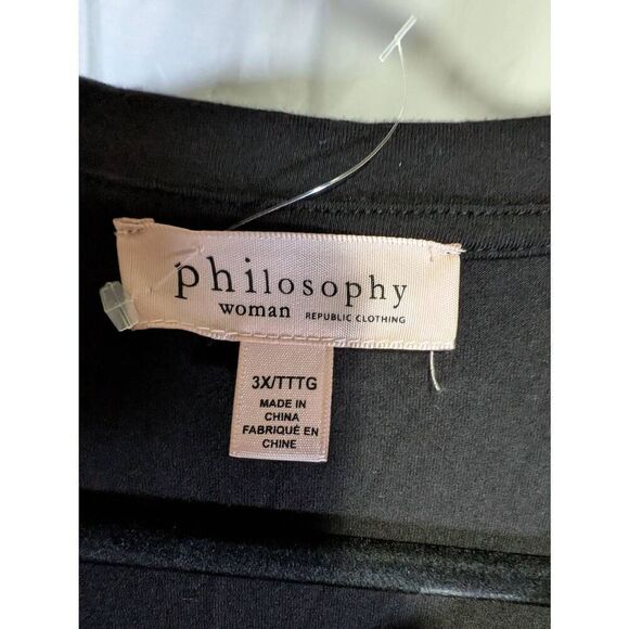 NWT Philosophy Black Boxy Viscose Blend Ruffled Short Sleeve Blouse Women's 3 XL - Picture 3 of 5